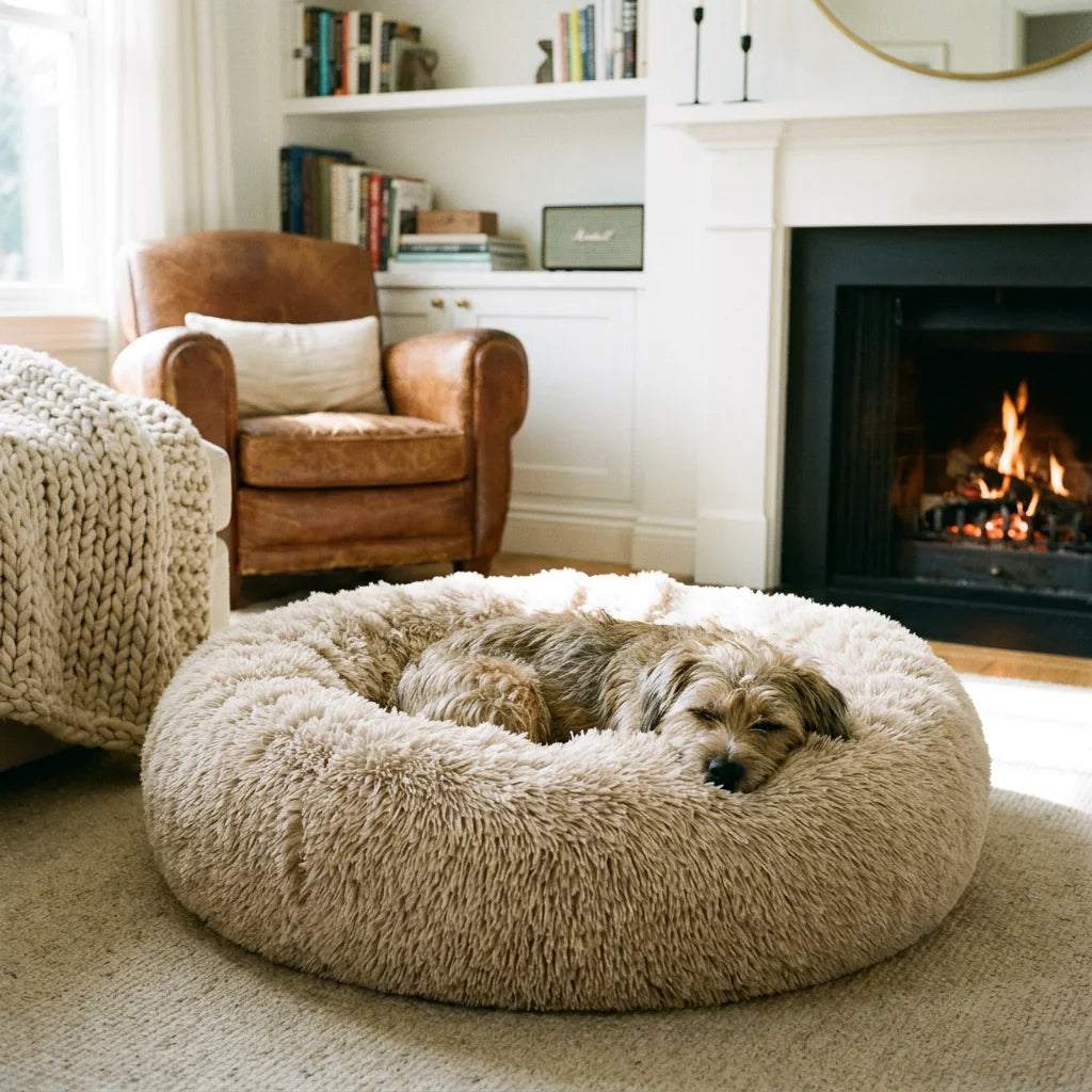 The Original Calming Donut Dog Bed - Anti-Anxiety Faux Fur