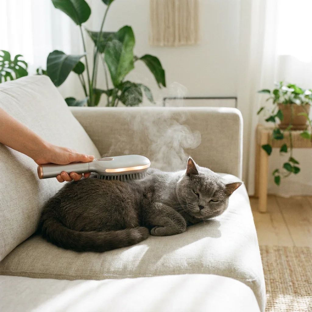 3-in-1 Cat Steam Brush for Shedding & Massage - Electric Nano-Mist Grooming Comb