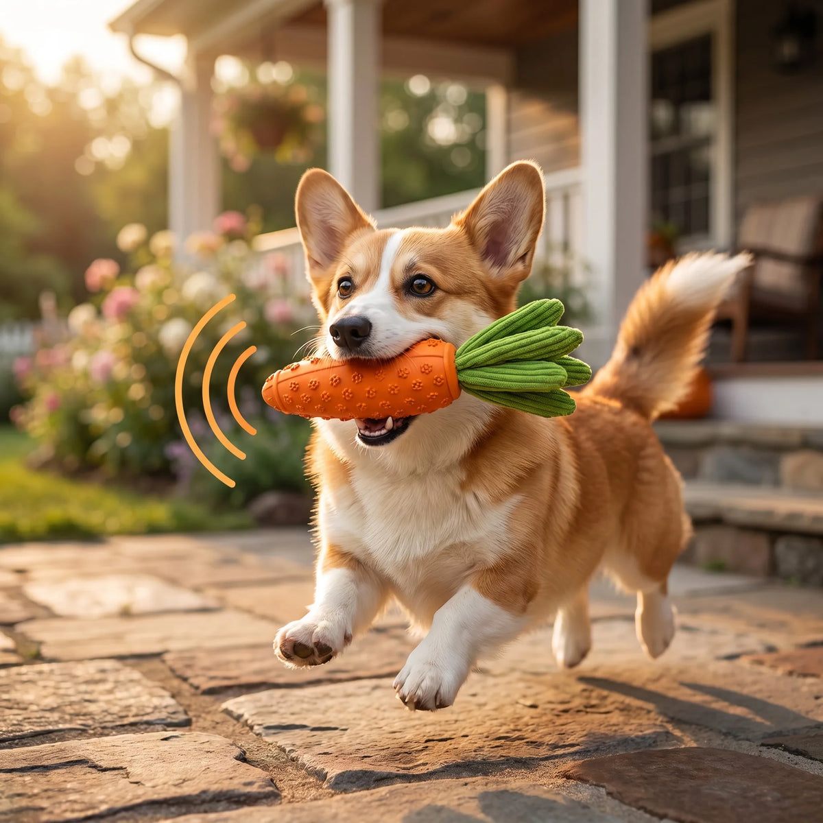 Pawsome Carrot Cruncher™ Lifestyle - Dog Biting Squeaky Toy